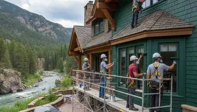 Painting crew serving Loveland, CO on a residential exterior painting project