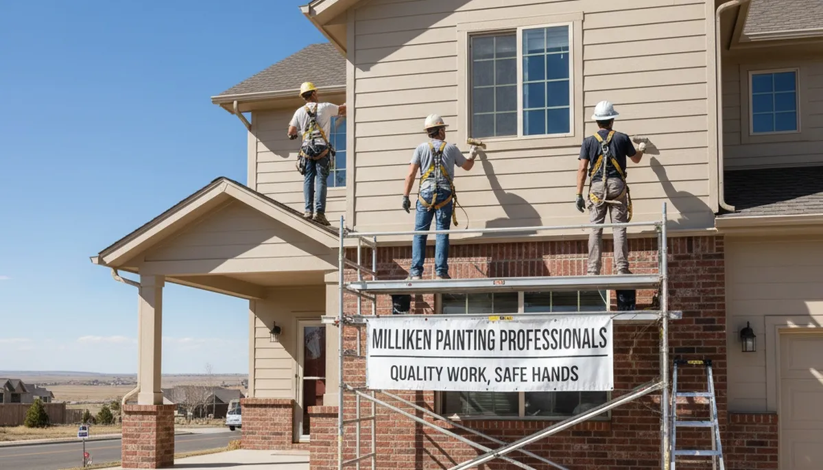 Painter applying fresh coat on a Loveland, CO home exterior