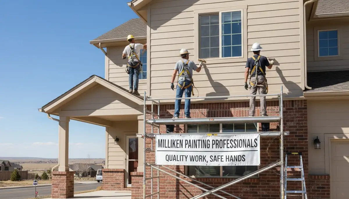 Painter applying fresh coat on a Loveland, CO home exterior