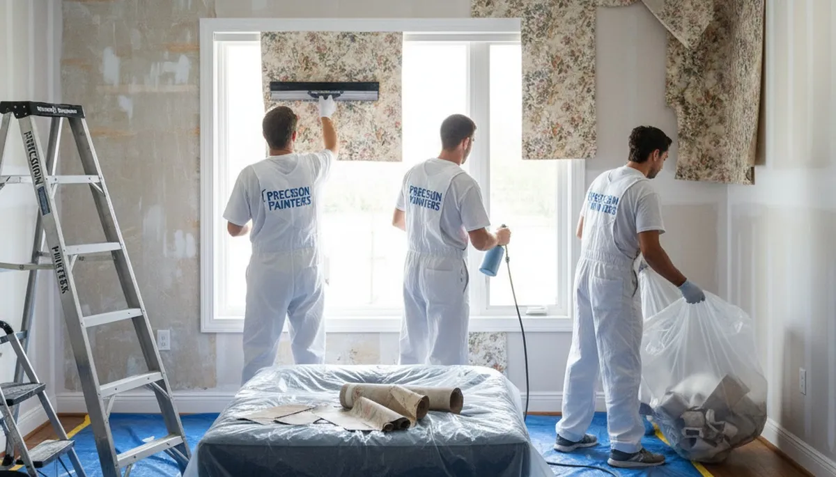 Loveland, CO painters removing wallpaper and prepping walls for painting